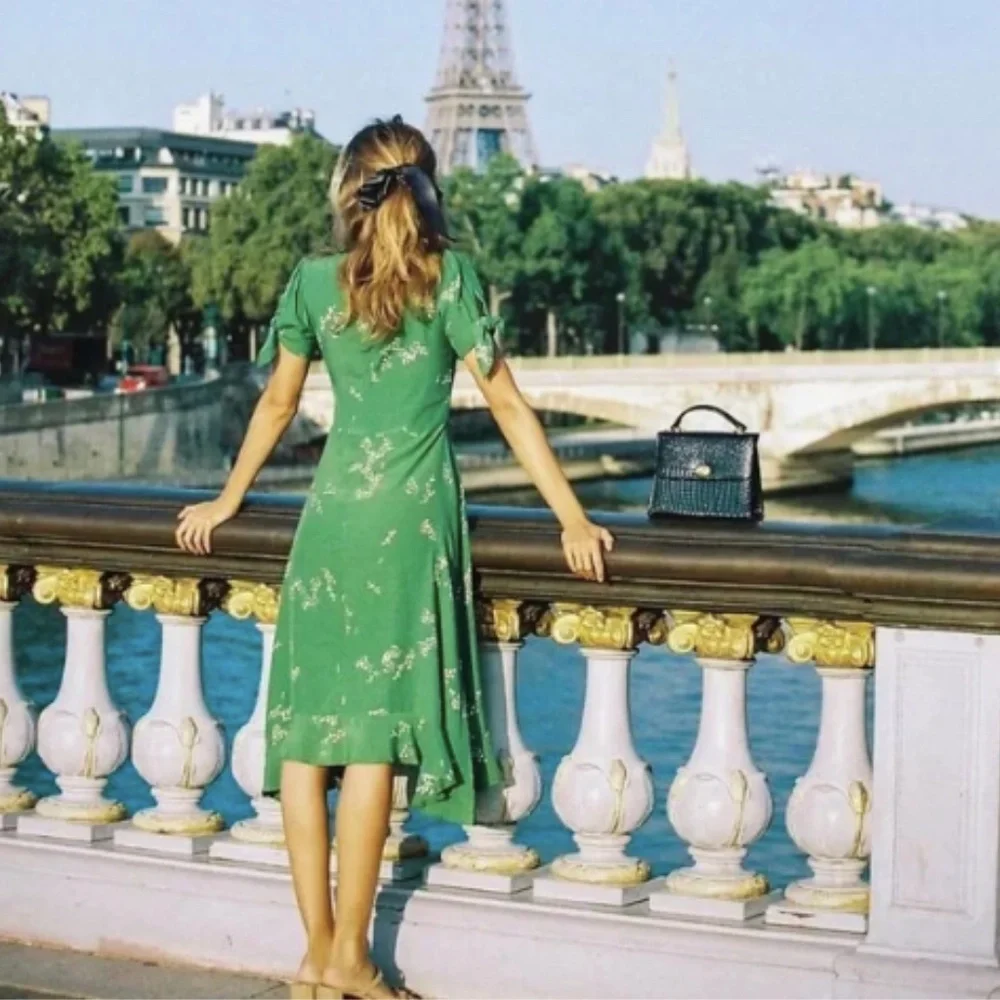 Faithfull The Brand Emilia Midi Dress Myrtille Floral Print Green L - Picture 2 of 12